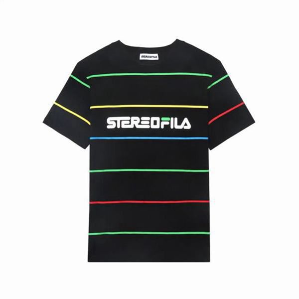 Camisetas Fila Homem Pretas - Fila Striped S/S En Portugal,RMTE-56430